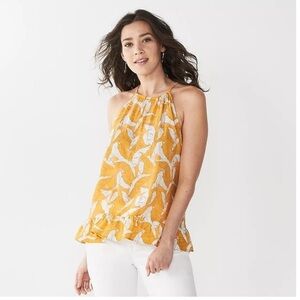 Women's Nine West High Neck Peplum Tank Yellow Size XL Tropical Beach Vacation